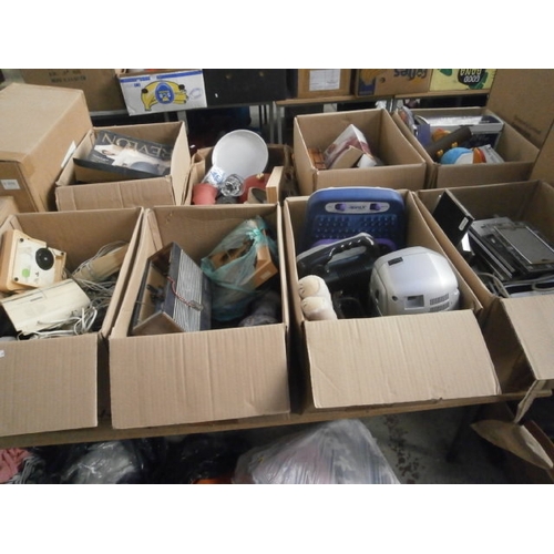 141 - Four boxes inc old telephones, radios, vase, sandwich toaster, etc