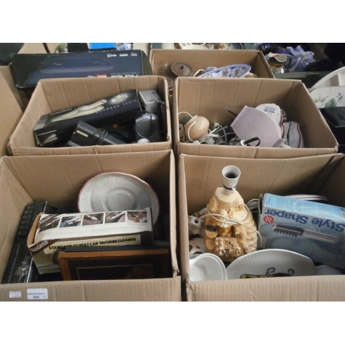 264 - Four boxes inc lamps, radios, crokery, etc