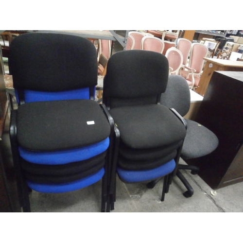 668 - 9 x upholstered stacking office/conference chairs and a swivel chair