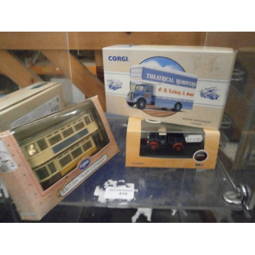 416 - Lot inc boxed Oxford Showtime, Corgi Great British team company tram and Corgi Theatrical movers mod... 