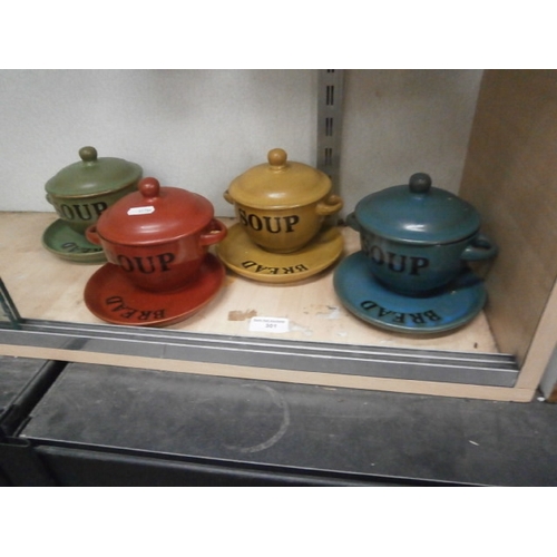 301 - Four coloured soup and bread sets