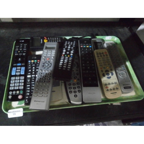 39 - Tray of assorted remotes