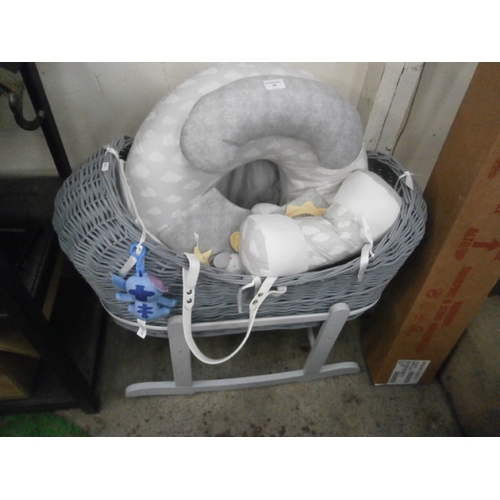 98 - Lot inc Moses basket with stand and babies soft ring