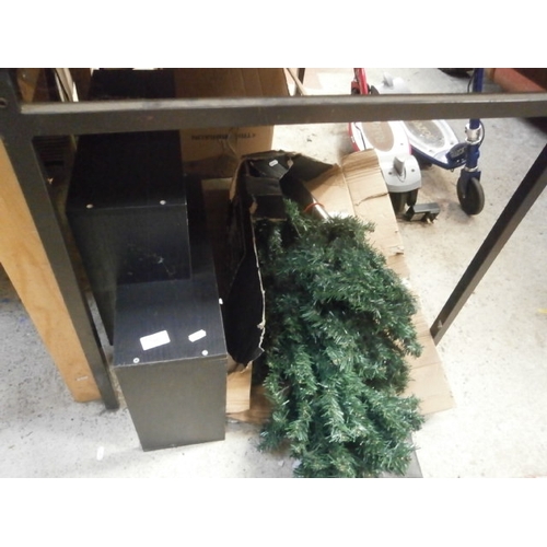 108 - Christmas tree and black shelving unit