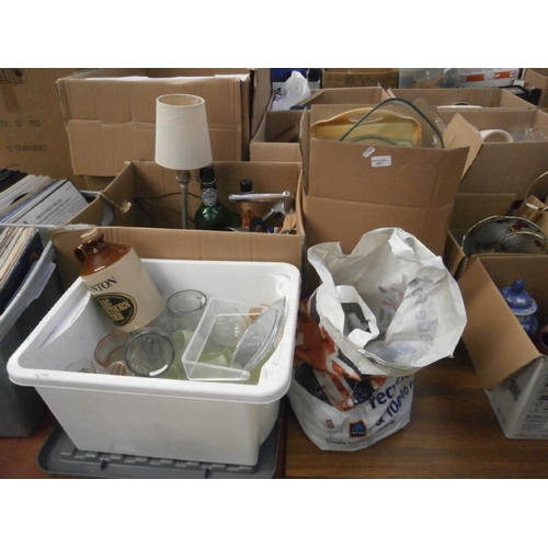 145 - Lot inc glassware, lamp, kitchen utensils, etc