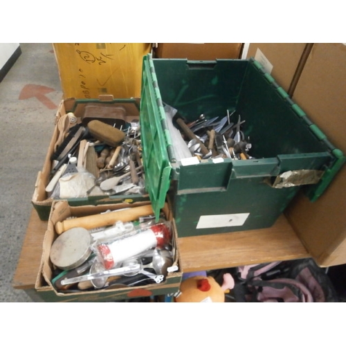 220 - Three boxes of assorted cutlery, etc