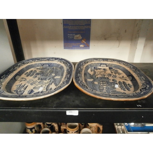 255 - Two vintage Staffordshire blue & white platters