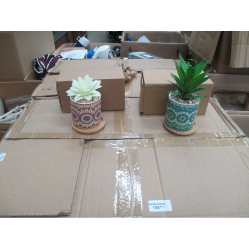 155 - Two boxes of artificial plants in pots