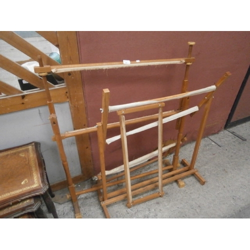 604 - 2 x wooden embroidery frames - some missing fixing nuts