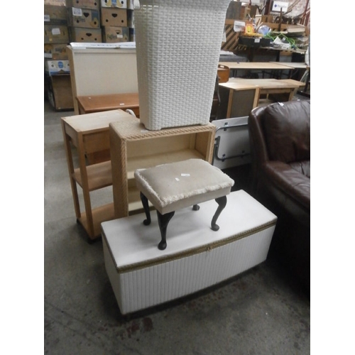 661 - 4 x items including a linen box and a vintage stool