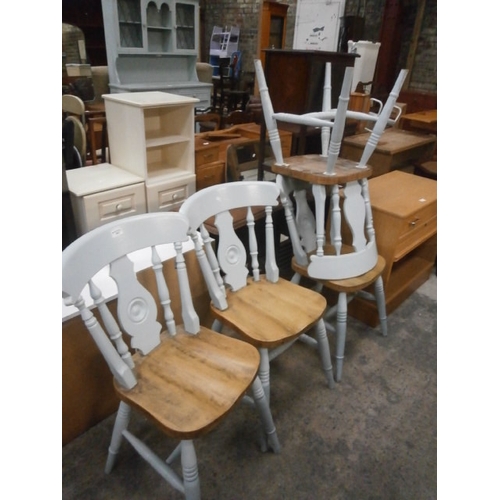 682 - A set of 4 x part painted vintage kitchen chairs