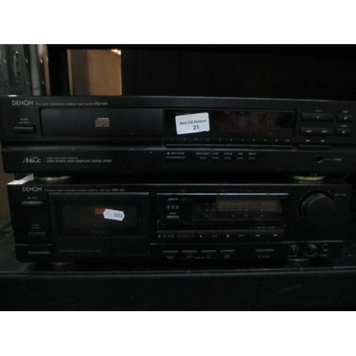 21 - Two Denon units inc CD player DCD-590 and cassette deck DRM-510 powers up