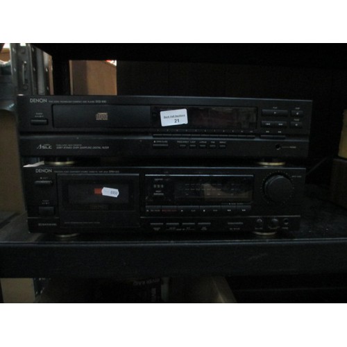 21 - Two Denon units inc CD player DCD-590 and cassette deck DRM-510 powers up