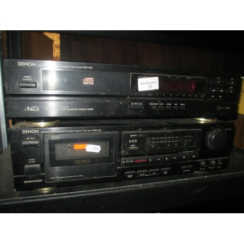 21 - Two Denon units inc CD player DCD-590 and cassette deck DRM-510 powers up