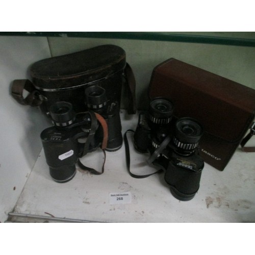 268 - Lot inc Regent 7x35 and Tasco 7x-15x35 binoculars with cases