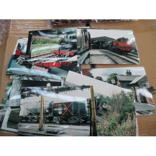 123 - Two boxes of old motocross racing photographs, Locomotive photographs, motorcycle and locomotive mag... 