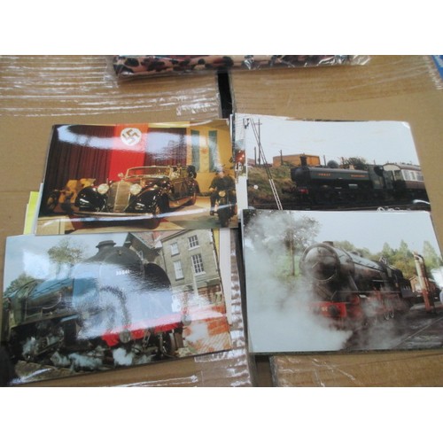 123 - Two boxes of old motocross racing photographs, Locomotive photographs, motorcycle and locomotive mag... 