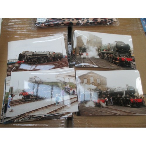 123 - Two boxes of old motocross racing photographs, Locomotive photographs, motorcycle and locomotive mag... 