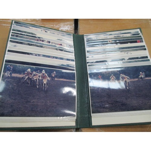 123 - Two boxes of old motocross racing photographs, Locomotive photographs, motorcycle and locomotive mag... 