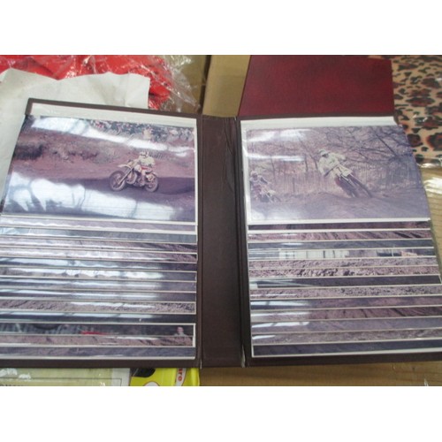 123 - Two boxes of old motocross racing photographs, Locomotive photographs, motorcycle and locomotive mag... 