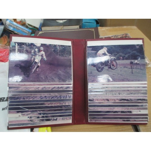 123 - Two boxes of old motocross racing photographs, Locomotive photographs, motorcycle and locomotive mag... 