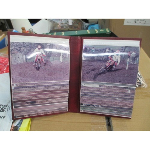 123 - Two boxes of old motocross racing photographs, Locomotive photographs, motorcycle and locomotive mag... 