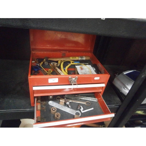 17 - Two drawer small metal tool box with contents