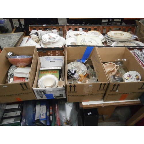 97 - Four boxes inc glassware, crockery, annuals, clock, etc