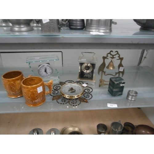 325 - Lot inc clocks, barometer, tankards, etc