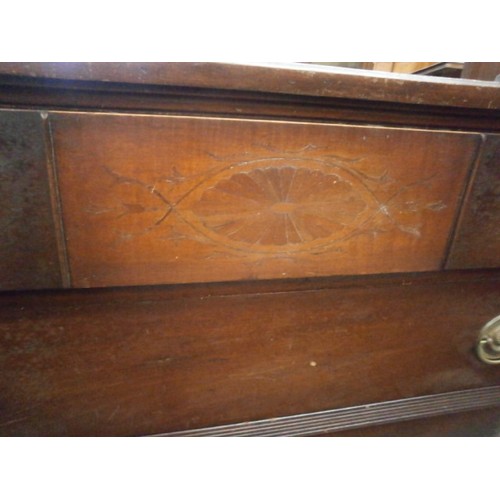 603 - A large antique inlaid 5 drawer chest with shaped front