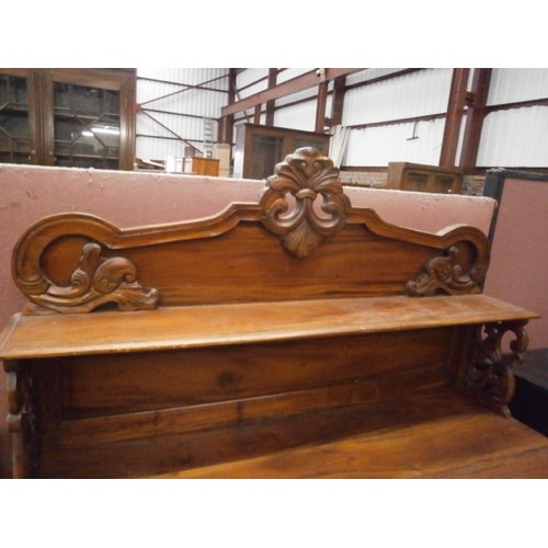 620 - A vintage credenza style 2 door sideboard with ornately carved upstand