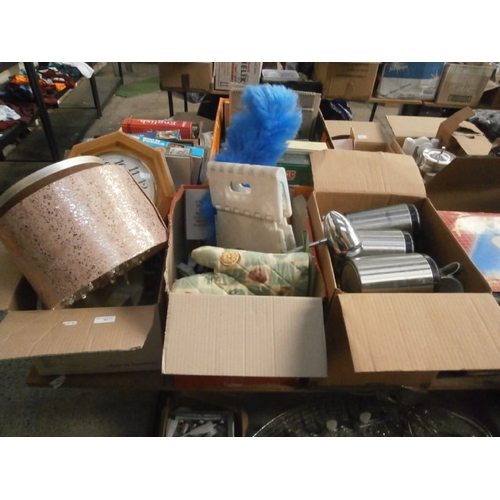 91 - Three boxes inc clock, kitchen tins, sports trophies, picture frames, etc