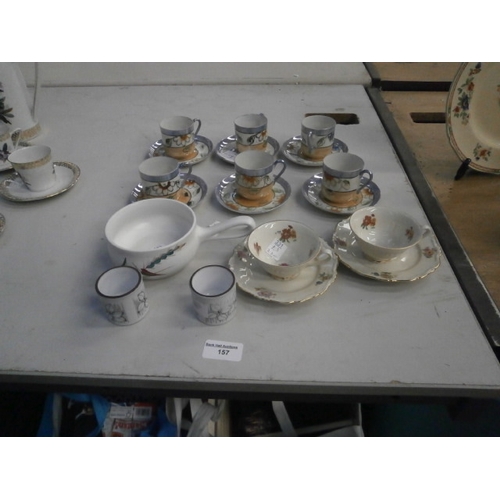 157 - Lot inc Japanese cups and saucers, floral cups and saucers, etc