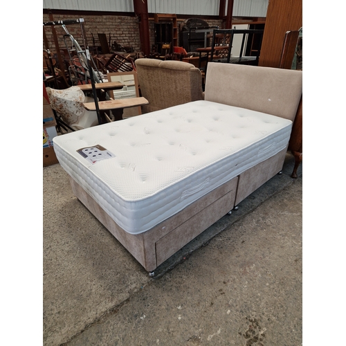 723 - Deep sleep double divan bed in good condition with headboard