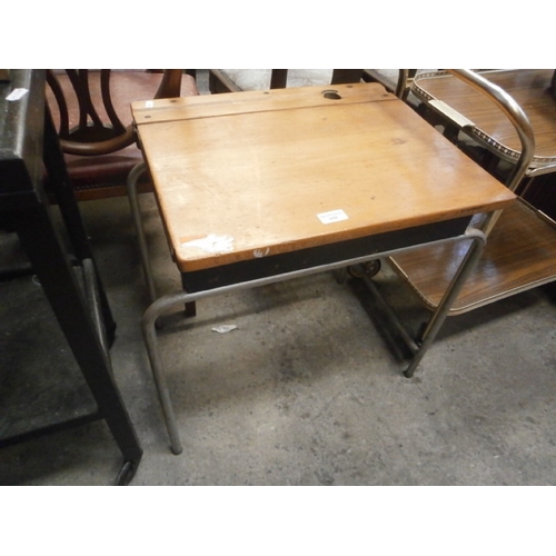 658 - A small vintage metal framed lift top school desk