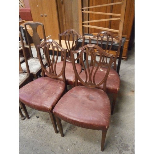 668 - A set of 4 x vintage shield back dining chairs with a/f leather seats