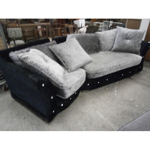 719 - A 2 part plush velvet settee unit