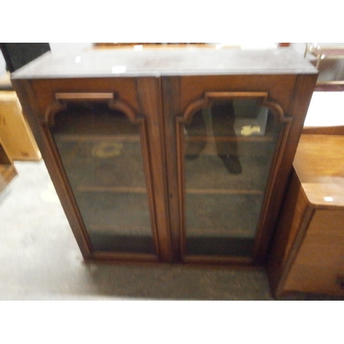 627 - A vintage glazed 2 door top cabinet - one cracked glass