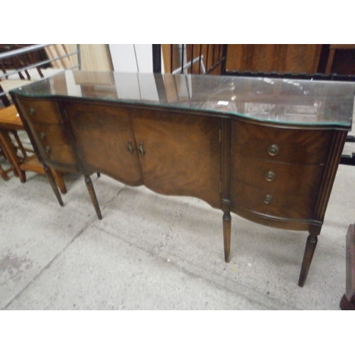 663 - A retro glass top 6 drawer sideboard