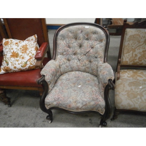 683 - A vintage upholstered salon armchair