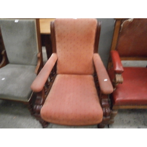 685 - A vintage mahogany framed salon armchair with upholstered seat and arm pads