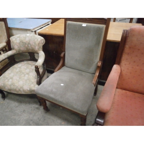 686 - A vintage upholstered salon chair with carved frame