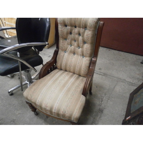 691 - A vintage upholstered wood framed salon chair