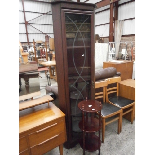 713 - A glazed corner cabinet and a 3 tier stand