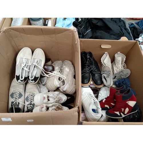 122 - Two boxes of assorted paired footwear