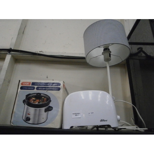 63 - Lot inc toaster, lamp and slow cooker