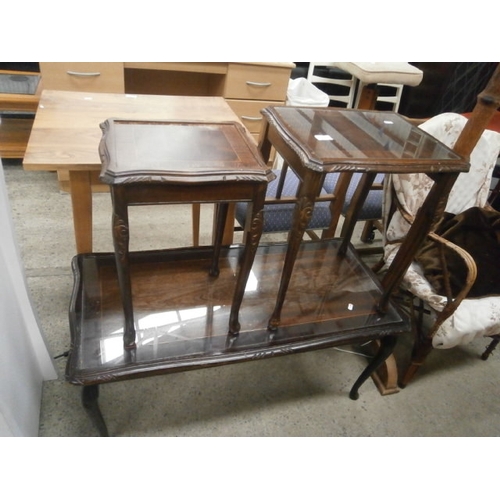 664 - A vintage glass top coffee table and 2 x occasional tables