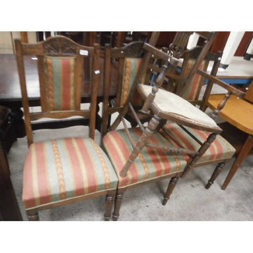 687 - A set of 3 x vintage carved dining chairs and an elbow chair