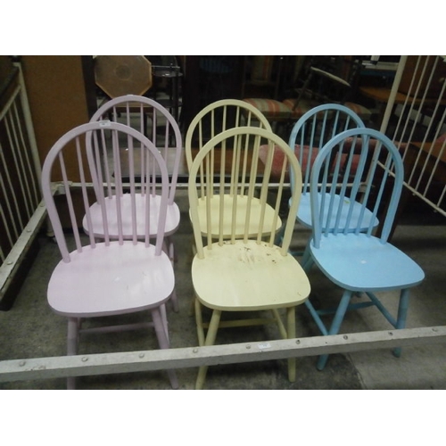 700 - A set of 6 x painted spindle back chairs - assorted colours