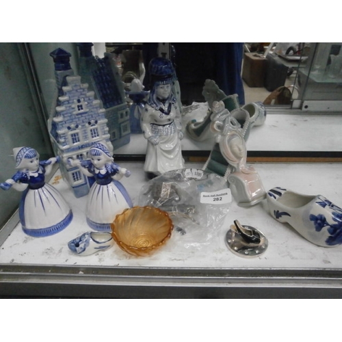 282 - Lot inc blue & white ornaments, Metal horse, mini teapot, etc